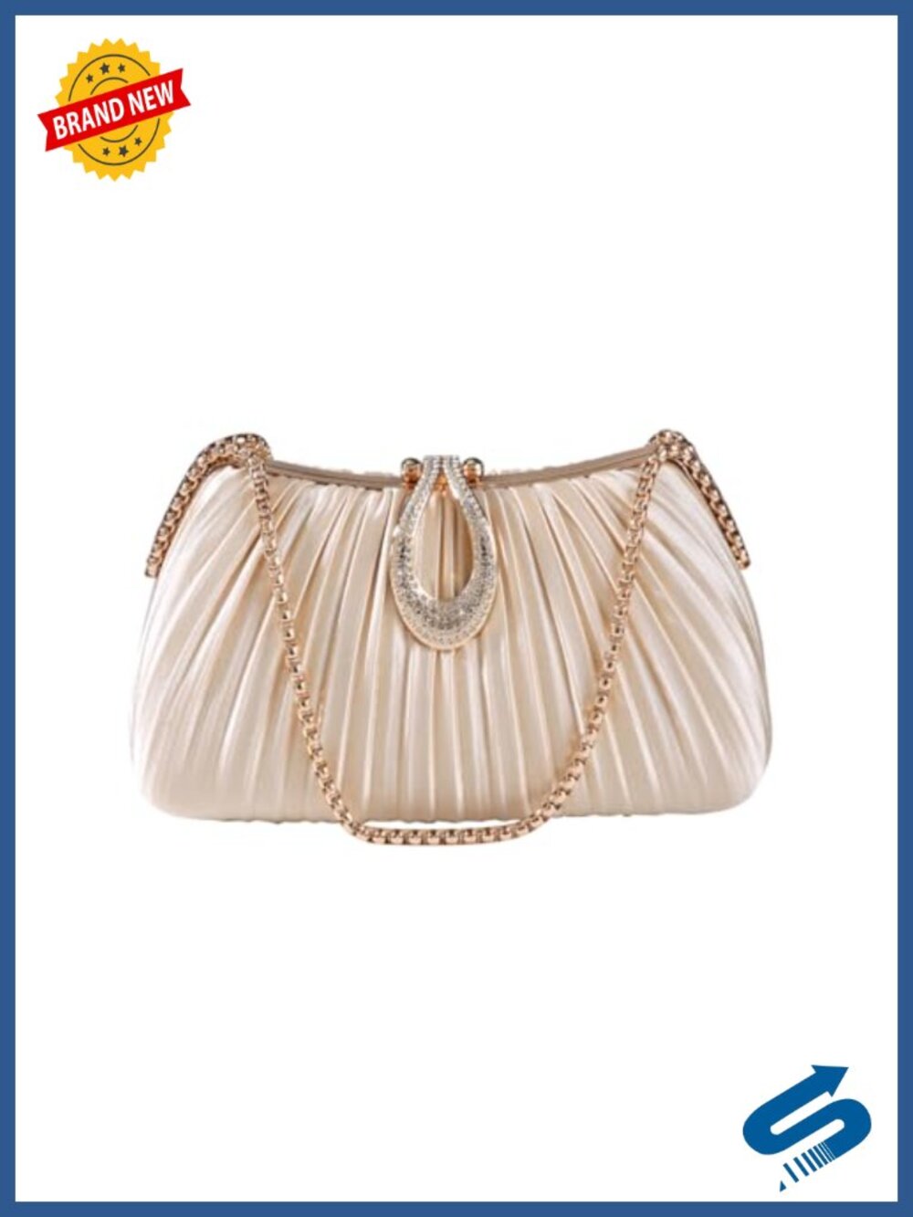Elegant Evening Clutch with Crystal Lock & Dual Chains - Soft Fabric Women's Bag